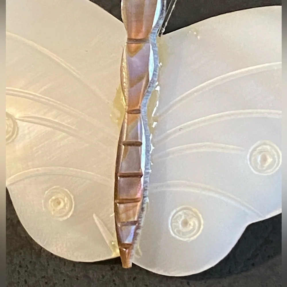 Vintage Set of 2 Butterfly Brooch Gold Metal & Enameled Mother-Of-Pearl